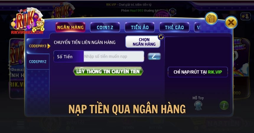 Nạp tiền qua ngân hàng